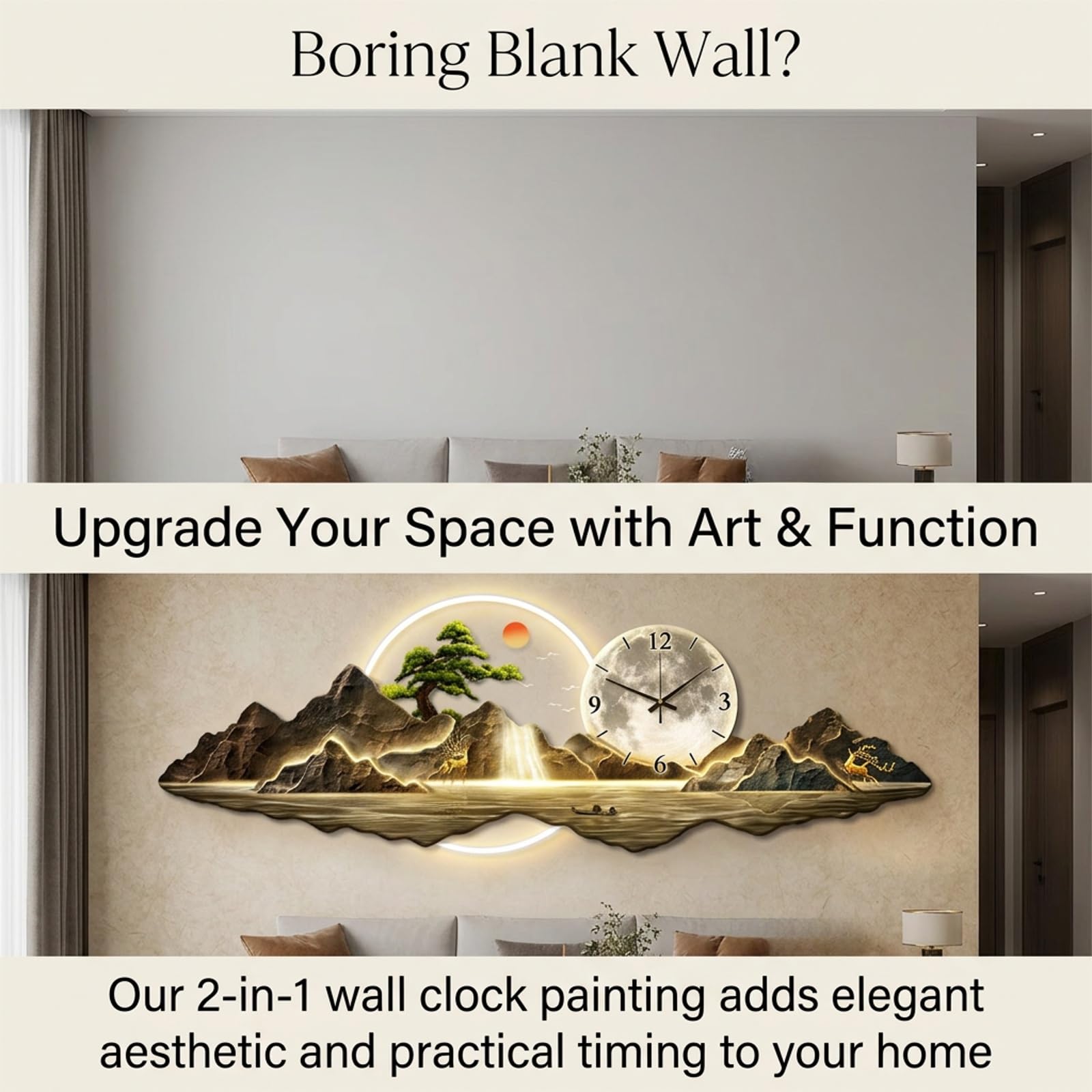 Reloj de Pared 3D con Luces LED, Arte Moderno para Decoración de Sala