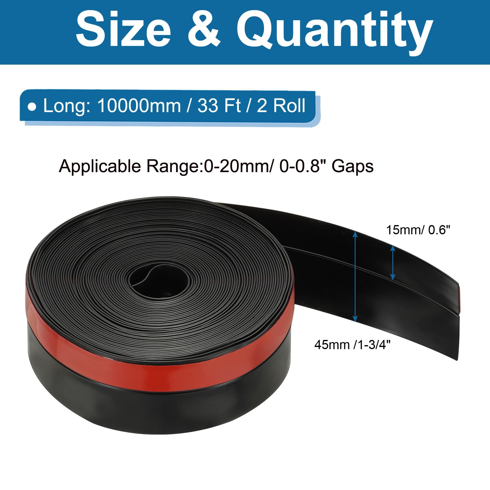 PATIKIL Silicone Weather Stripping, 33 ft x 1-3/4" Width, Black, Door Draft Stopper, Weatherproof, Soundproof, Anti-collision - Image 2