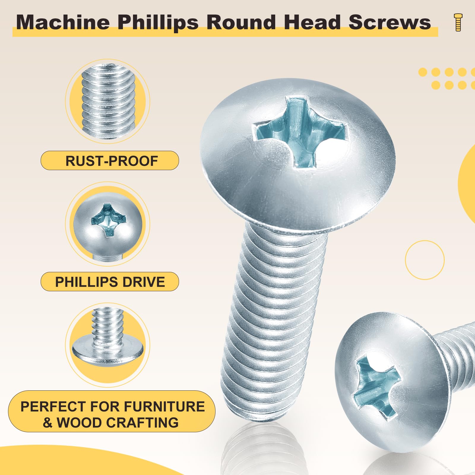 METALLIXITY Machine Screws Phillips Head(#8-32x1-5/8") 100Pcs, Steel Round Head Phillips Drive Furniture Bolts - Image 3