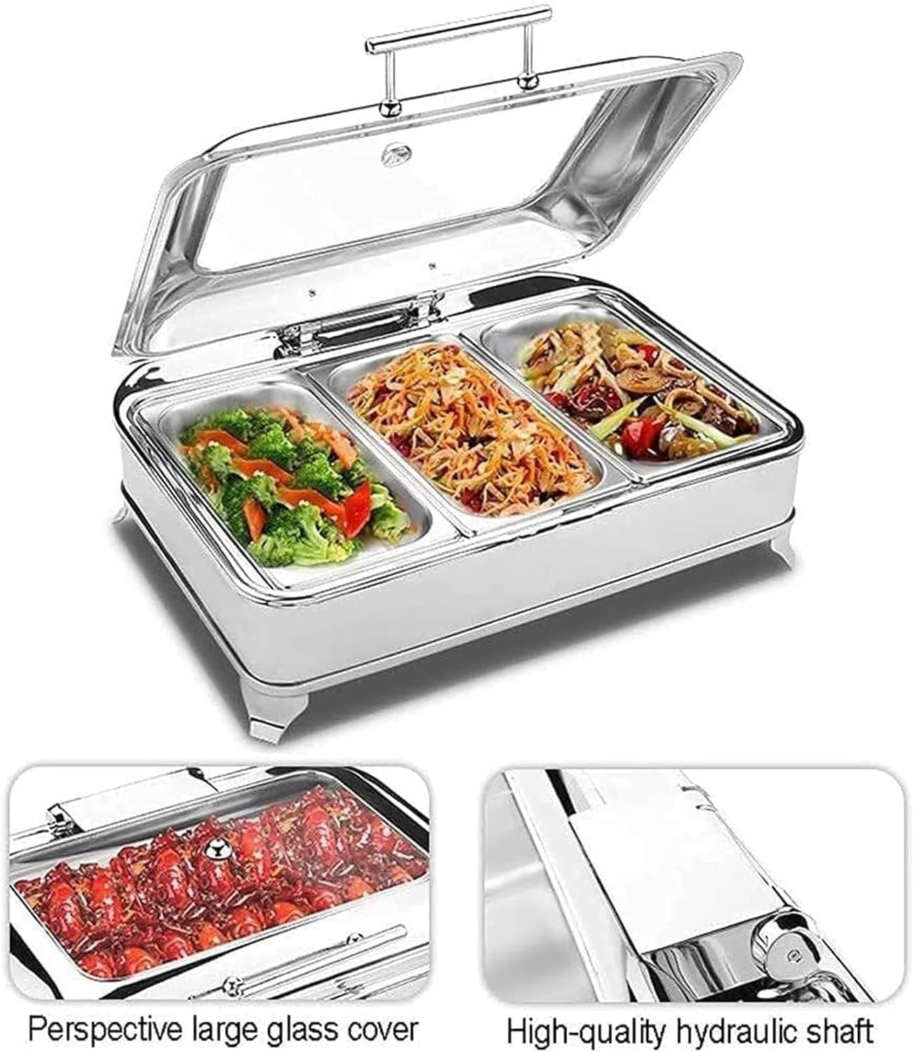 Adjustable Temperature Hot Plate Buffet Set - 9l Grill Plate, Food Heater for Party, Buffet - Easy Clean Stainless Steel Heating Plate,A-3grid