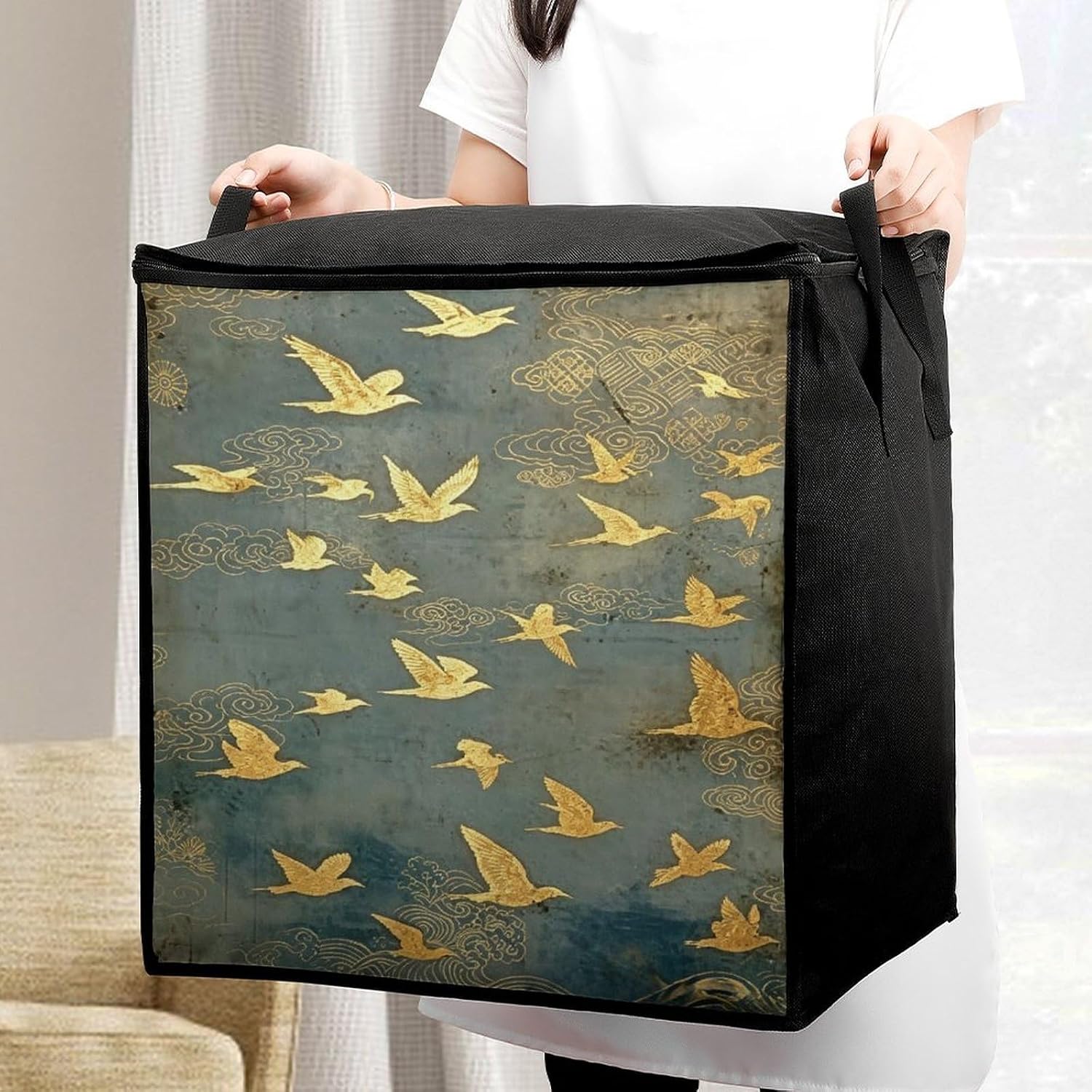 Flock of Birds Storage Bags Moving Bags Storage Bins | Comforter Storage Bag Reinforced Handles & Zippers Foldable Closet Organizers and Storage for Blanket Pillow Clothes