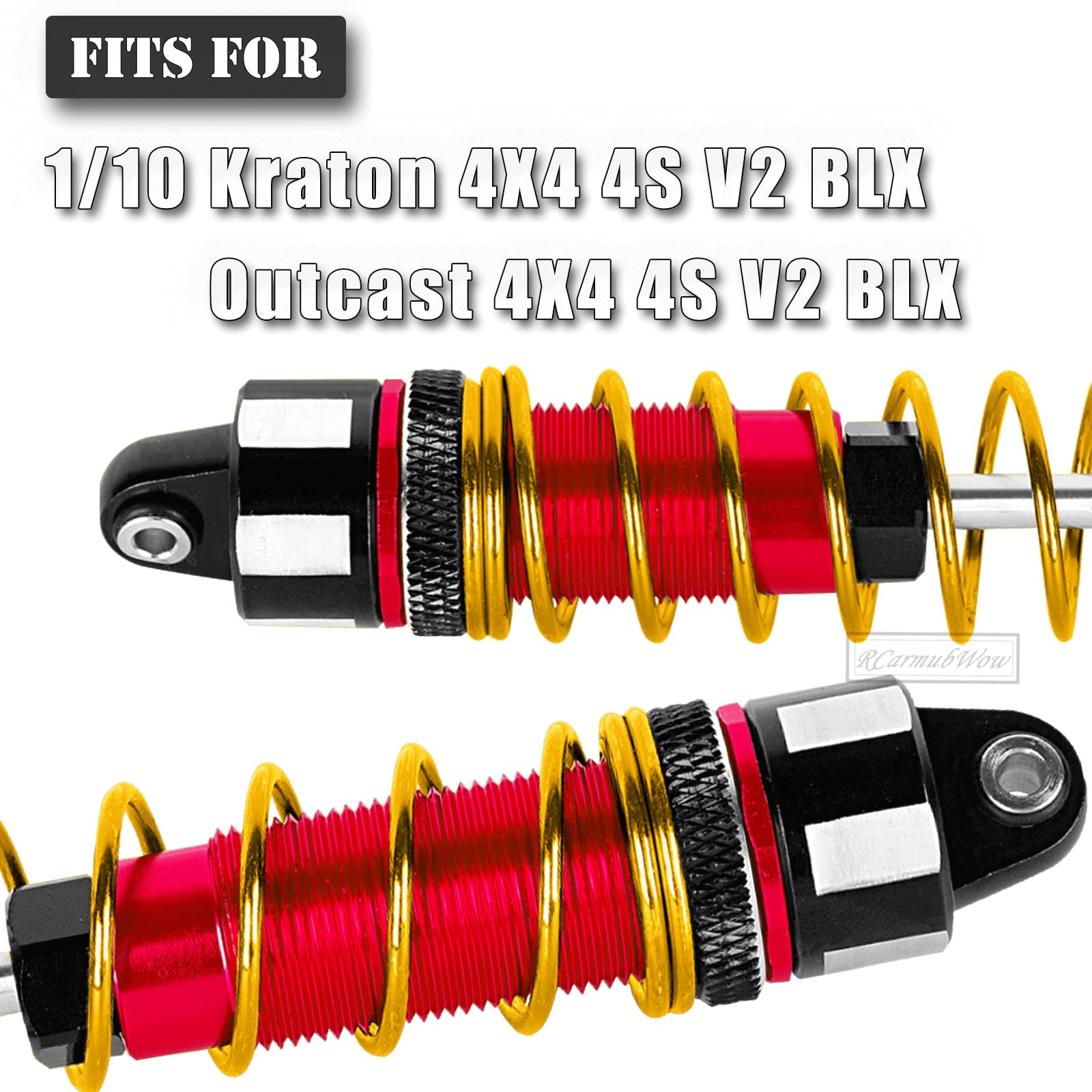 RCarmubWow RC Aluminium Shock Absorber Upgrades Part for 1/10 Kraton 4x4 4S V2 BLX,Outcast 4x4 4S V2 BLX,Front Rear Big Bore Shocks Absorber Damper Hops Up,4pcs,Red
