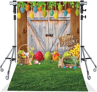 5x7ft Easter Photo Background Wooden Door Colour Eggs Rabbit Backdrop for Baby Kids Portrait Party Decor Banner Photo Booth Studio