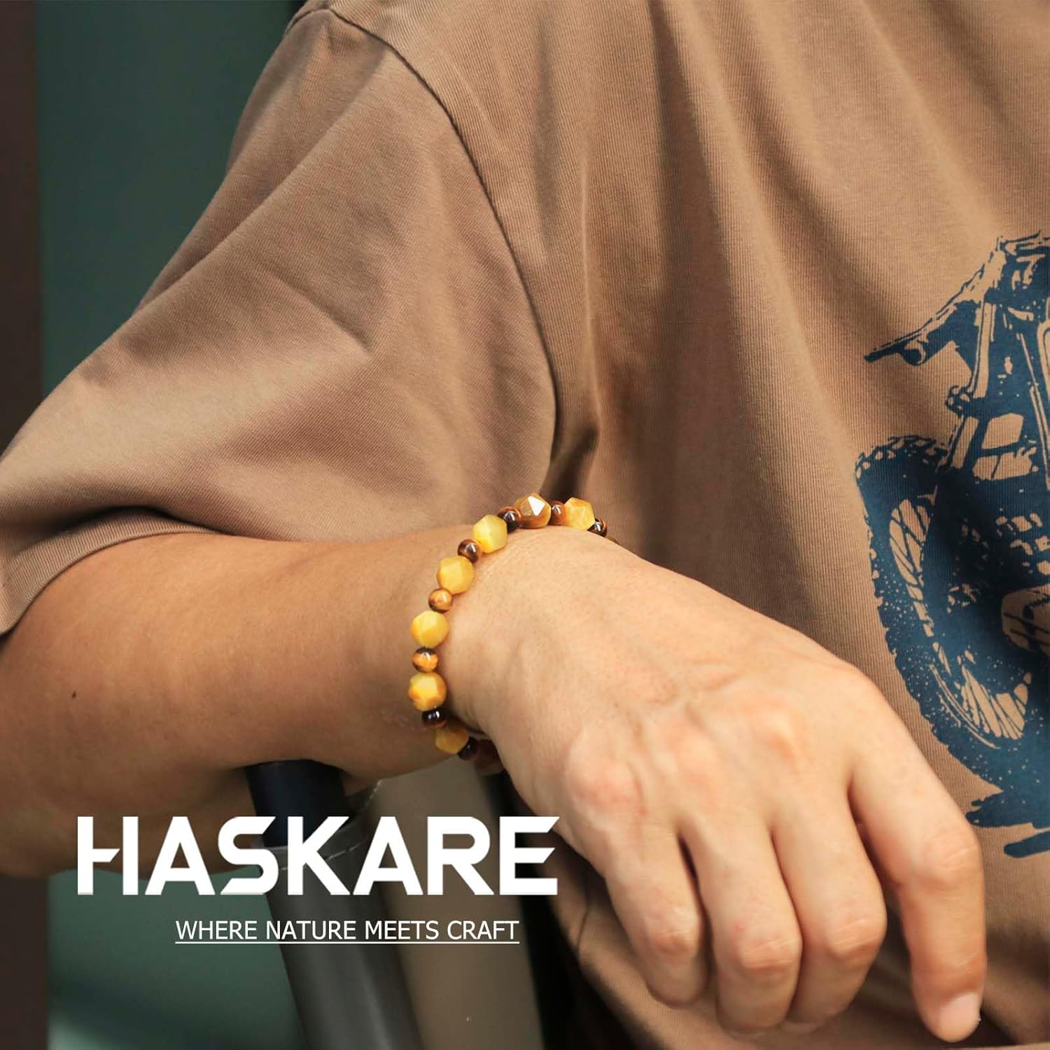 HASKARE Men Tigers Eye Bracelet Premium Stone Faceted Beaded Adjustable Chain Beads Bracelet, Unique Protection Crystals Good Luck Gifts for Him Father's Day Birthday - Image 2