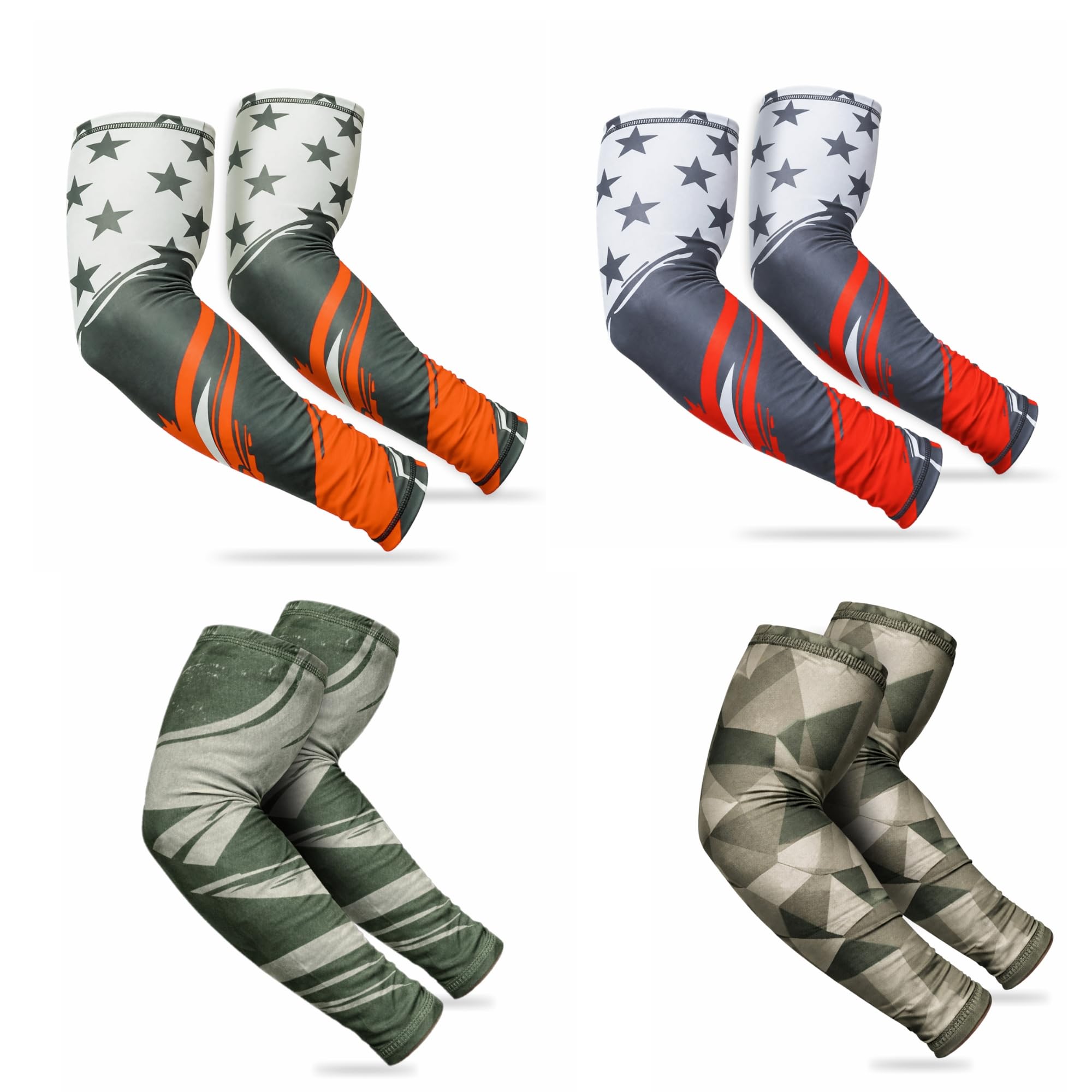 Printed Arm Sleeves for Men & Women, Stretchable Breathable Sports Arm Sleeves with Sweat Control for Gym, Cycling, Running & Outdoor Activities (Pack of 4 Pairs)-image-9