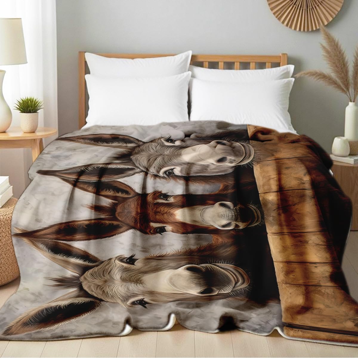 Donkey Print Flannel Blanket Donkey Blanket Throw Funny Animal Bedding Couch Home Living Room Decor Gifts (49"x59") - Image 2