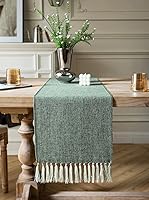 Vista 16 de ZeeMart Light Grey Table Runners 108 Inches Long, Burlap Linen Style Rustic Farmhouse Table Runner, Long Boho Dining Table Runner, 13x108 Inches