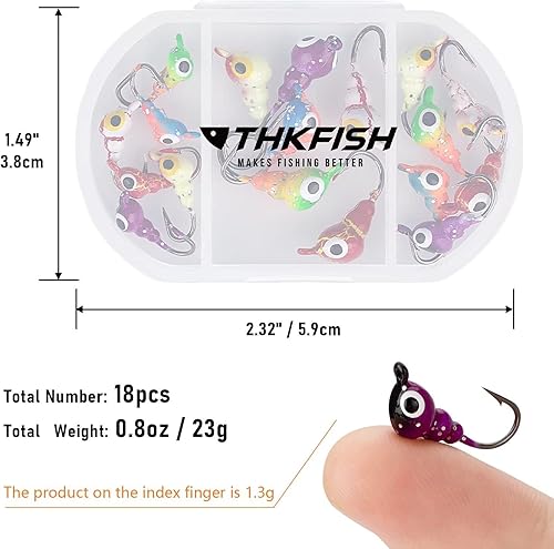 Miniatura 5 de THKFISH Plantillas de pesca en hielo, señuelos de pesca en hielo, equipo de pesca en hielo, kit de aparejos de pesca pequeños Crappie Panfish Jigs