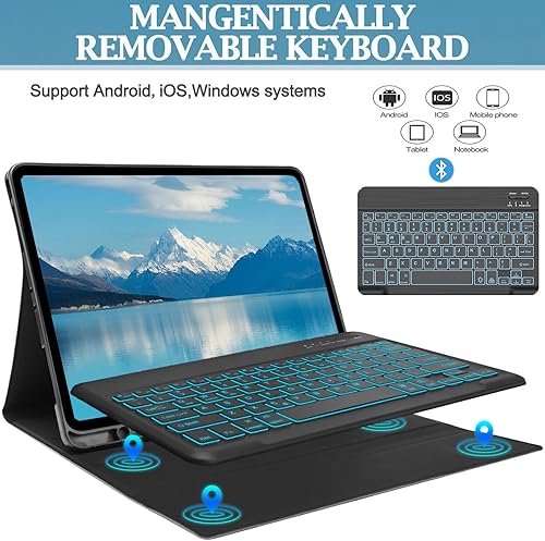 Miniatura 3 de FARYODI Funda para iPad Pro 12.9 con teclado  Inalámbrico desmontable, retroiluminación de 7 colores, soporte para lápices, parte trasera de TPU