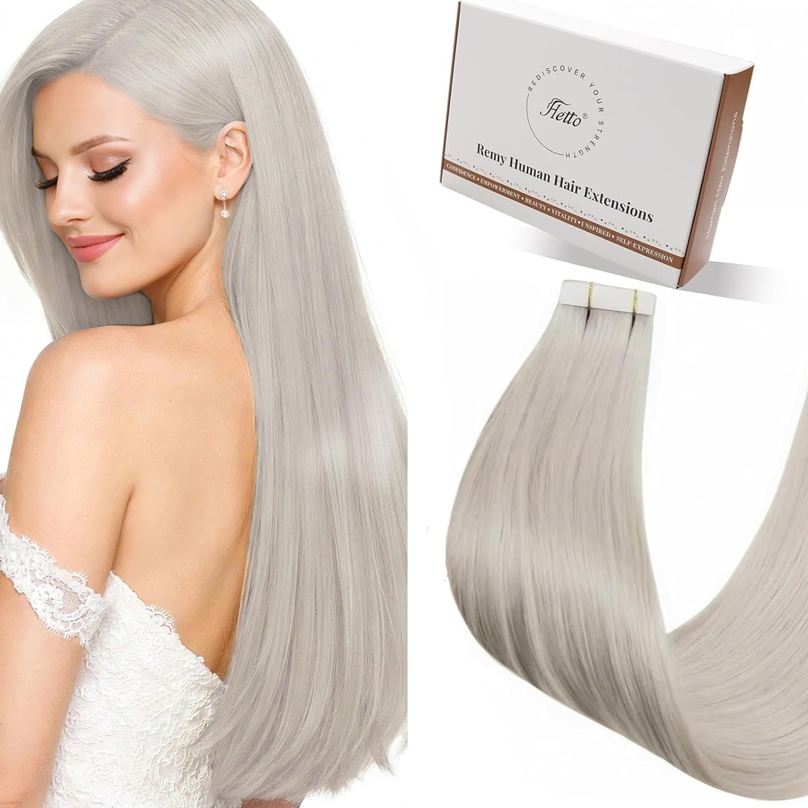 Tape in Hair Extensions Human Hair Blonde Tape ins Extension Invisible Platinum Blonde 22 Inch 20pcs 50g