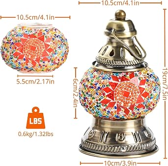 Turkish Mosaic Table Lamp, Handmade Stained Glass Desk Lamp, USB Rechargeable Touch Night Light, 3 Brightness Levels, 1800mAh Cordless Lamp for Bedroom Decor