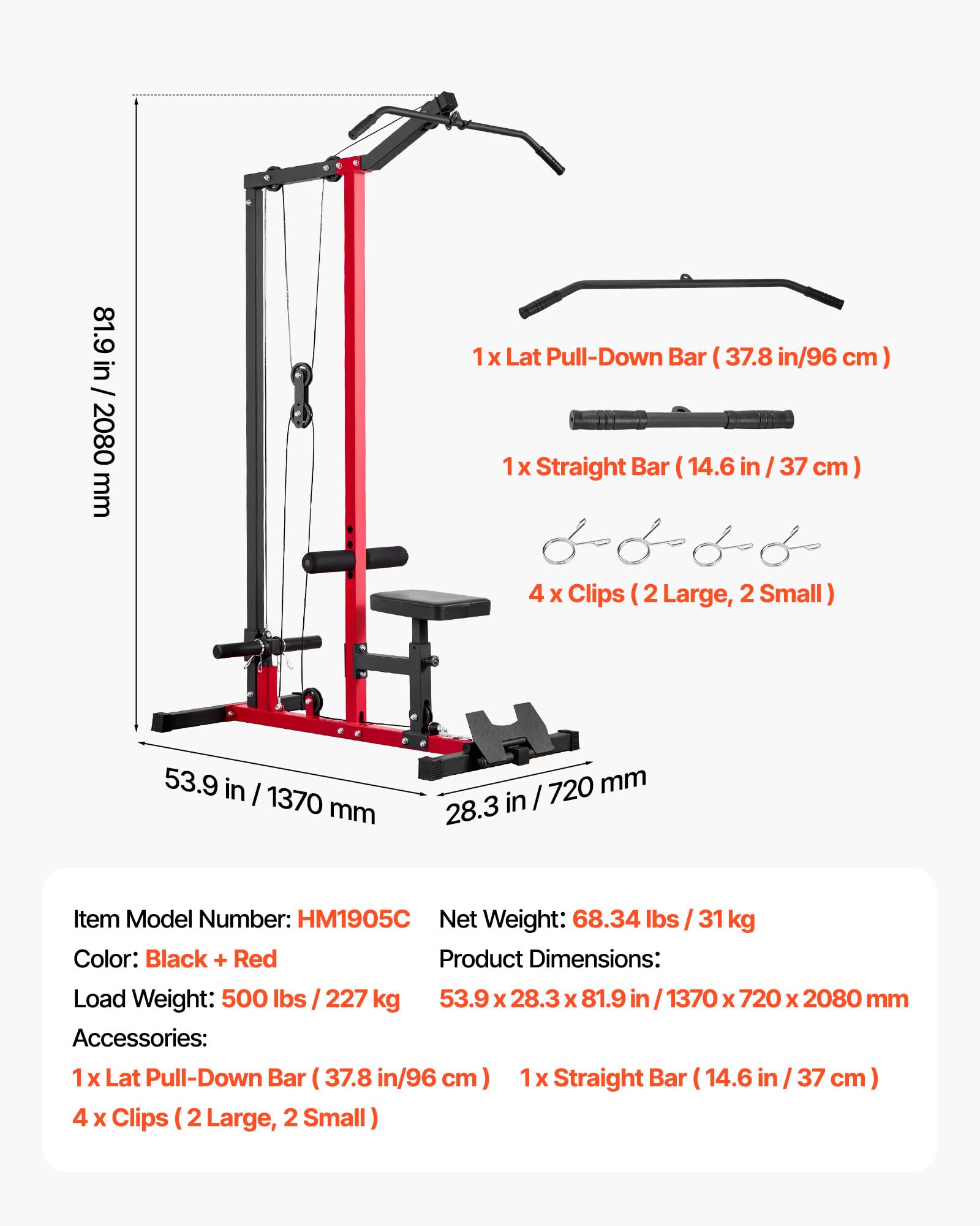 VEVOR LAT - Macchina per cavi 3 in 1, con sedile regolabile a 3 livelli, rullo in schiuma regolabile a 4 livelli, carico 400/226,8 kg, torre LAT per schiena, petto, tricipiti