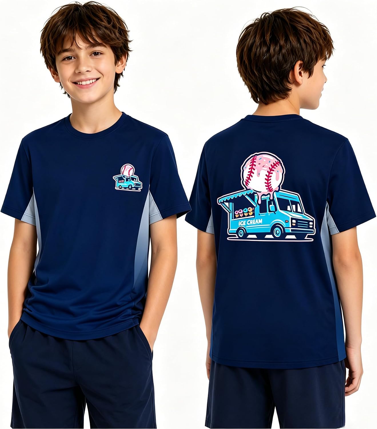 Cozople Boys Short Sleeve Shirts, Quick Dry Graphic Color Block Tee | Lightweight, breathable fabric with sporty side panels and fun prints for school, PE, playground, travel, and weekends.