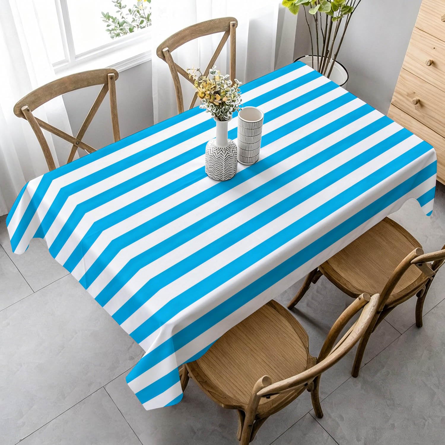 Tovaglia Rettangolare 160x240 cm Strisce Bianche Blu Poliestere