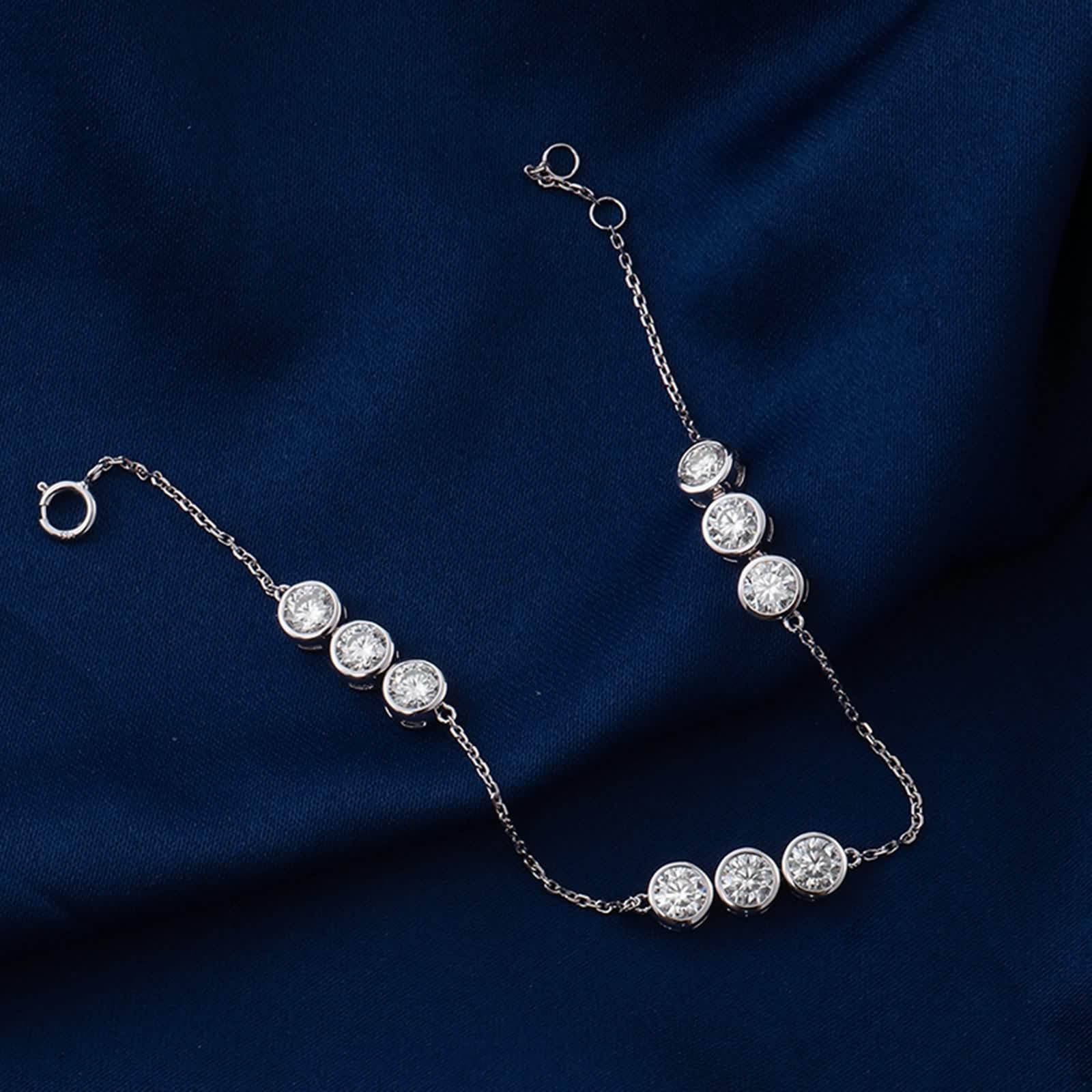 Pulsera de moissanita, pulsera nupcial de oro blanco con eslabones redondos de moissanita de 4 mm para promesa de boda