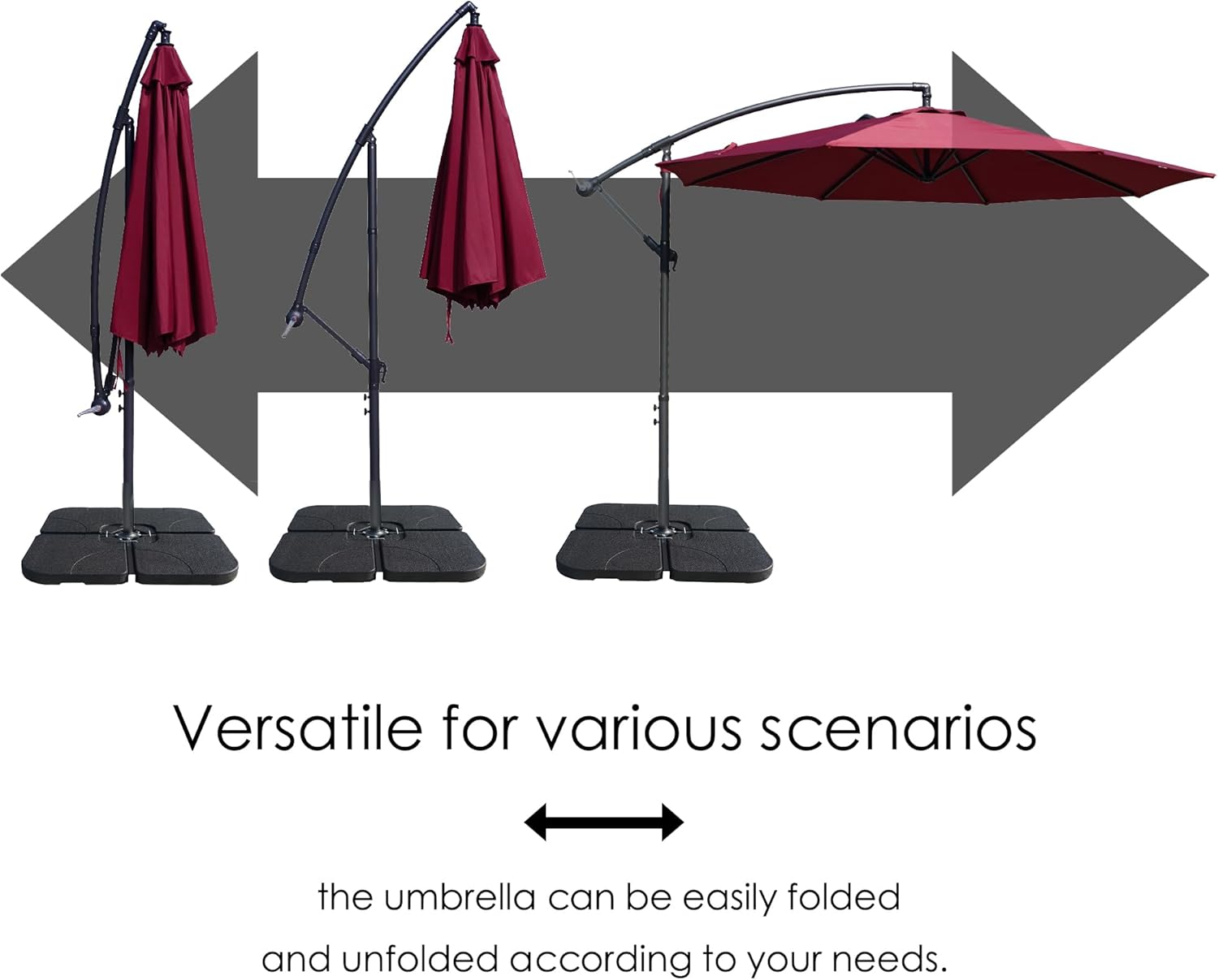 Kozyard 10' Large Outdoor Patio Umbrella with Base, Offset Cantilever Hanging Market Style, Ideal for Balcony, Patio Table, Garden Terrace (Burgundy, Square 40"x40")