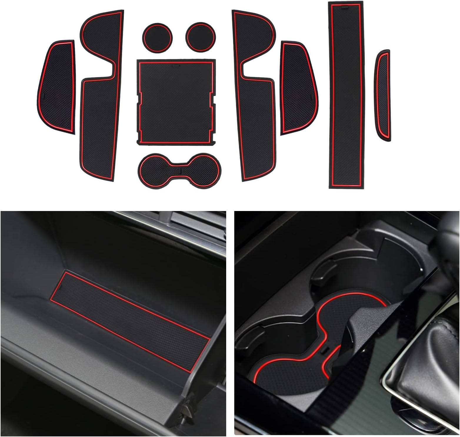 CDEFGCompatible with Mazda CX-30 CX30 2019-2023 2024 Rubber Mats Centre Console Non-Slip Non-Slip Mats Anti-Dust Cup Holder Rubber Mat Armrest Storage Car CX 30 Accessories (Red)