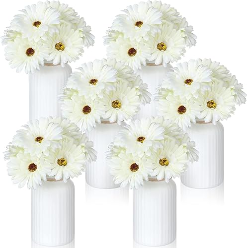 Yinder 21 piezas de margaritas africanas artificiales margaritas de gerbera sintética con tallos flores bohemias ramo de flores de seda blanca