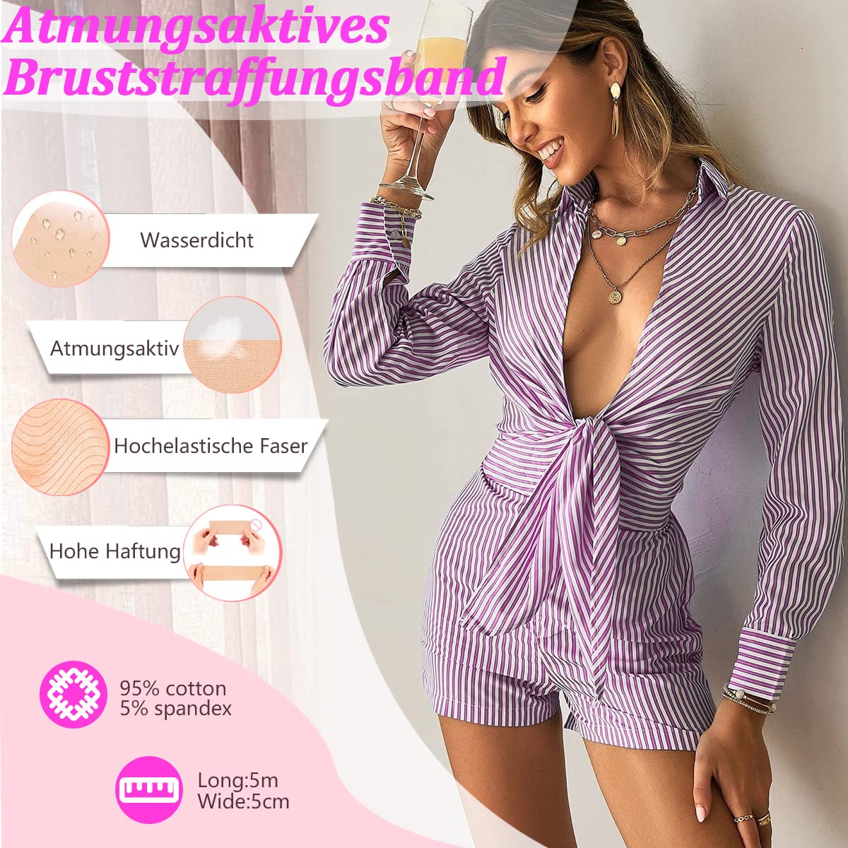 Korffe Brust Tape Klebe BH Push Up, Boob Tape Set für Klebe BH Große Brust Rückenfrei BH 2 Wiederverwendbare Unsichtbar Silikon Brüste Nippelpads Body Damen Tape für Körbchengrößen A-G