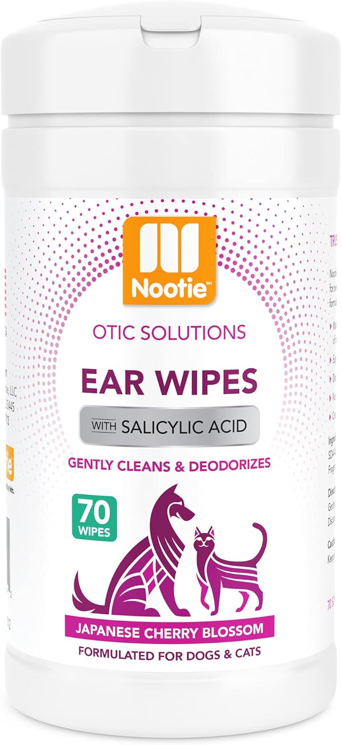 Nootie Dog & Cat Ear Wipes with Salycyclic Acid- Japanese Cherry Blossom - 70 Wipes - Vegan Friendly - Sold in Over 5000 Vet Clinics : Pet Supplies