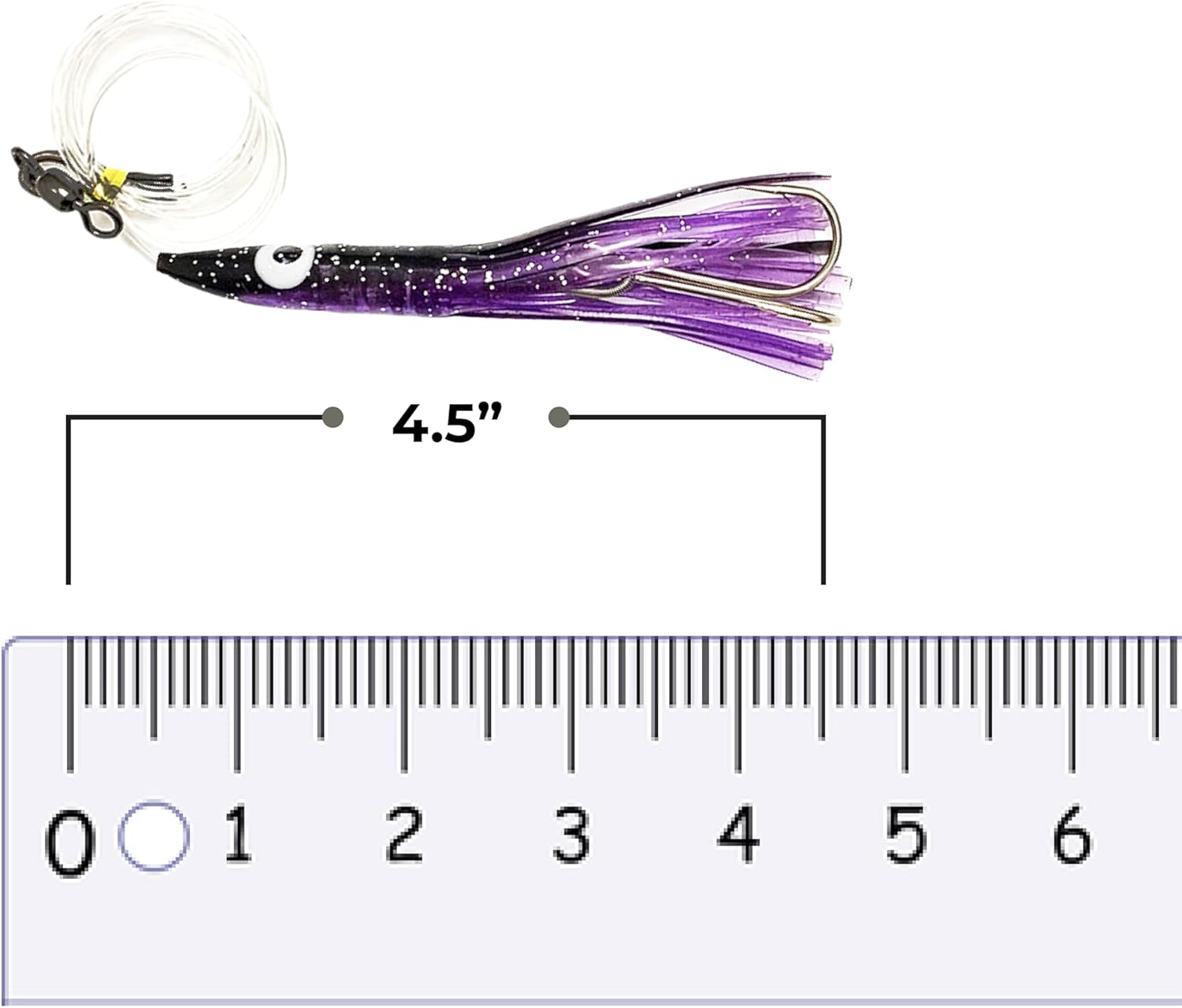 4.5" Tuna Clone Rigs, 6 Pcs Black/Purple for Offshore Trolling, Ideal for Tuna, Mahi Mahi & Other Pelagic Species, Item #107