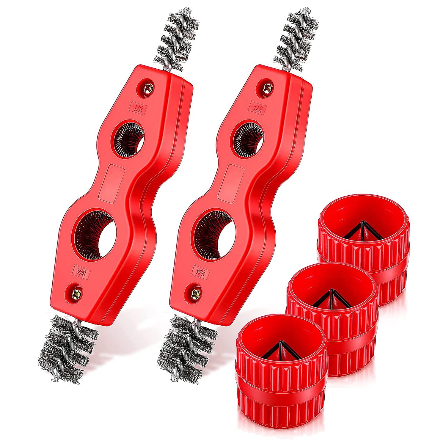 Hagsnec Pipe Reamer Deburring,5Pcs Copper Pipe Cleaner and Reamer Set,Pipe Deburring Brush,Tubing Chamfer