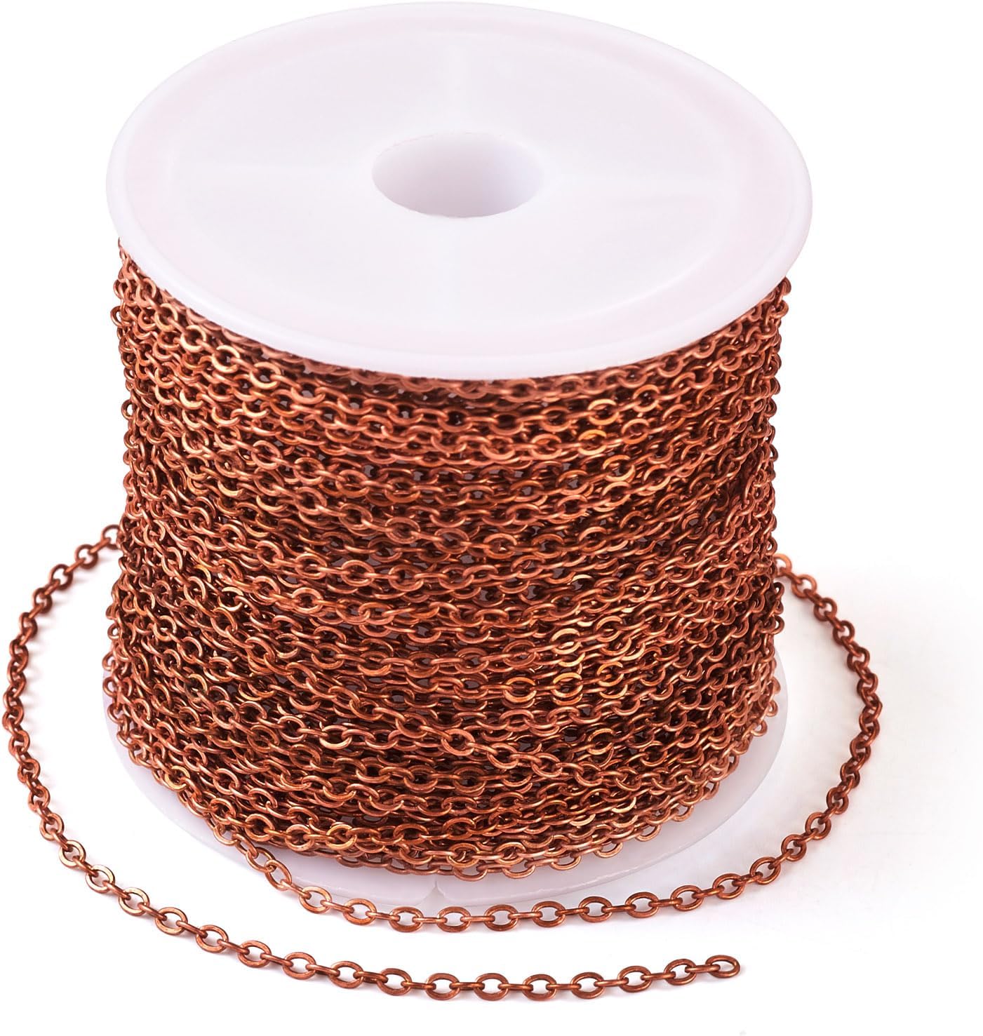 Beadthoven 32.8Ft Brass Flat Cable Chain for Jewelry Making 2mm Red Copper Flat Cross DIY Necklace Chain Bracelet Jewelry Finding Chains Extender Chains Bulk for Jewelry Making Supplies