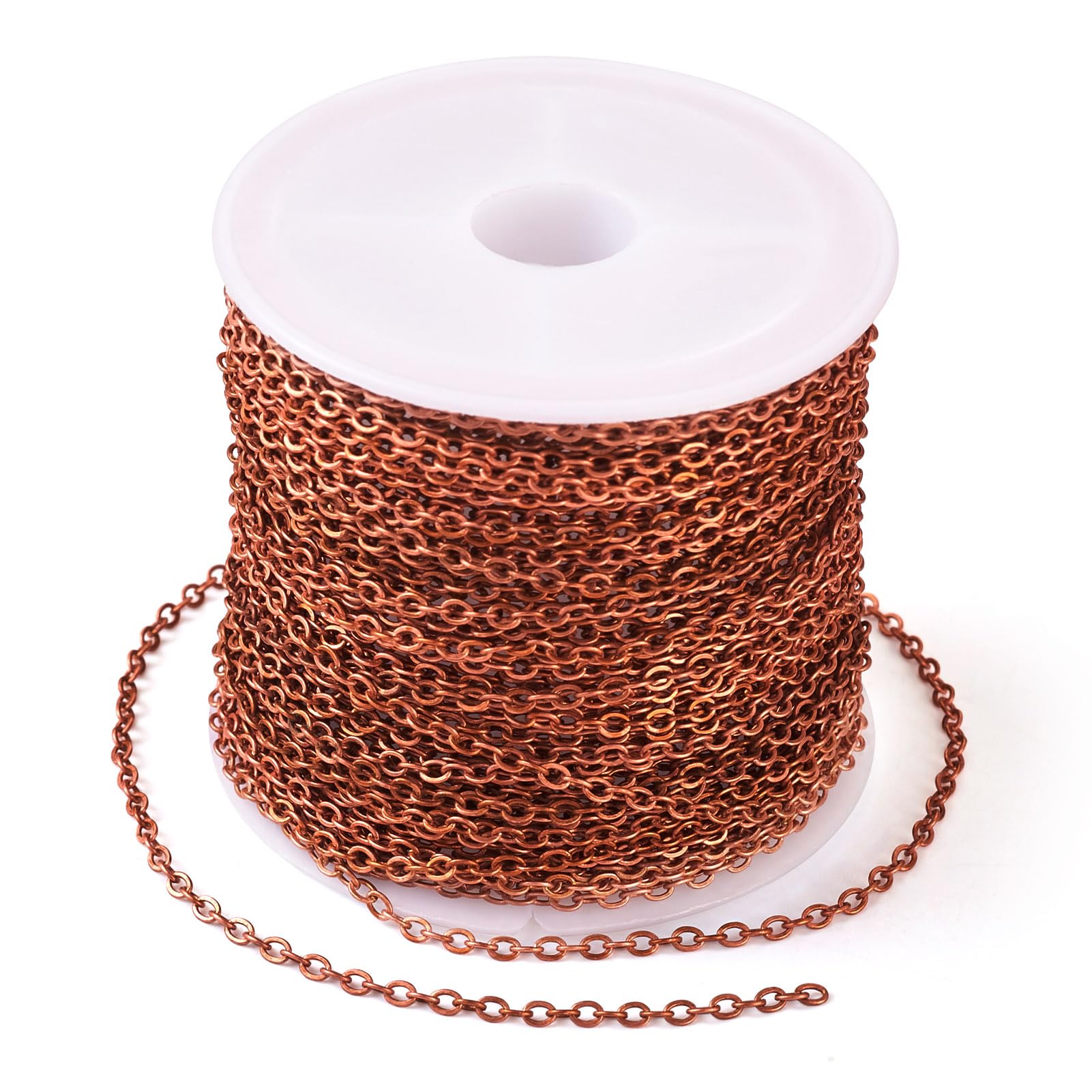 Spritewelry 10M Red Copper Cable Chains Brass Coated Iron Soldered Chains Flat Oval Links Roll for DIY Bracelet Necklace Jewelry Making 2.5x2x0.3mm