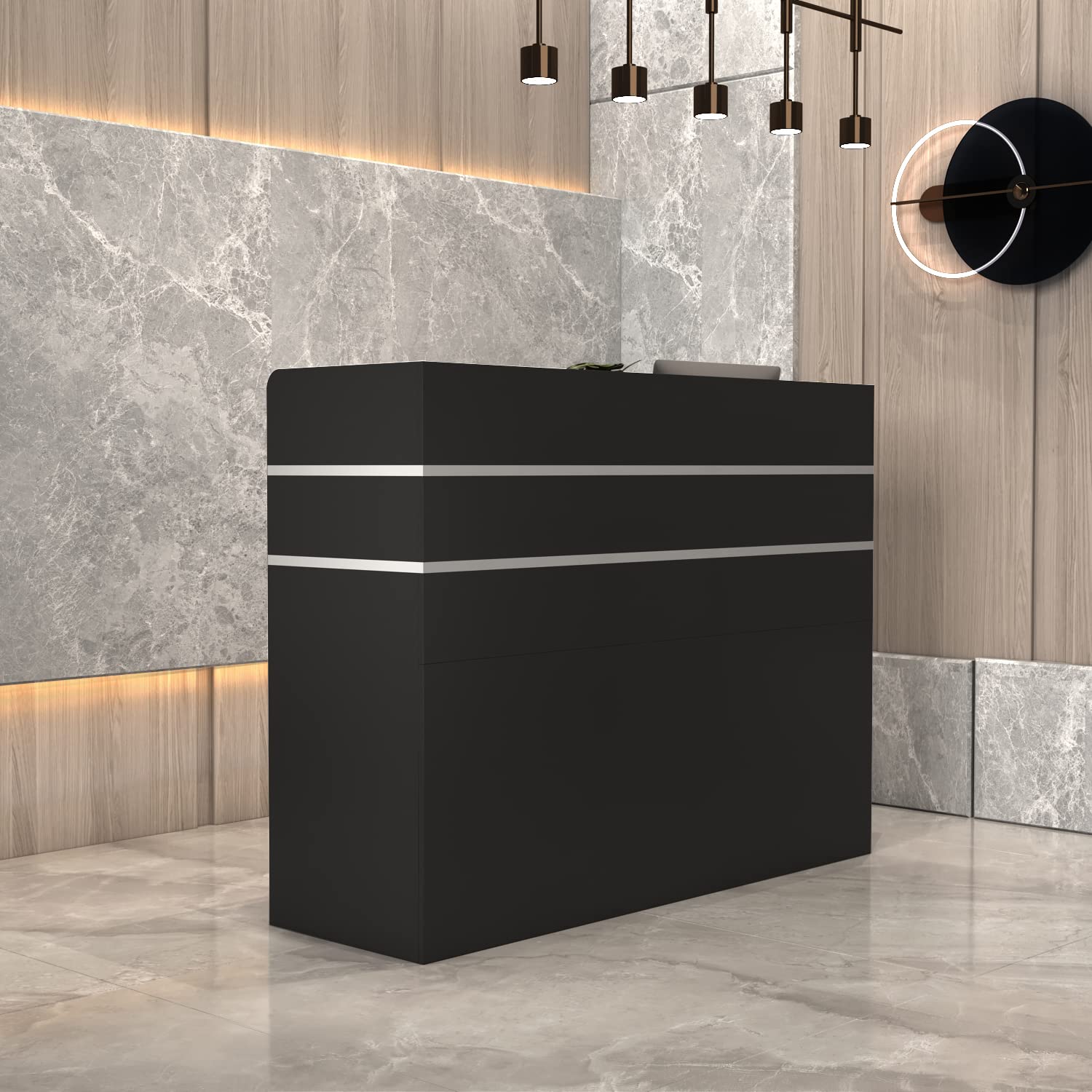 Banco reception, Banco di Reception e Vendita - Mobili da Ufficio con 3 Cassetti, Nero - 110 x 120 x 48 cm