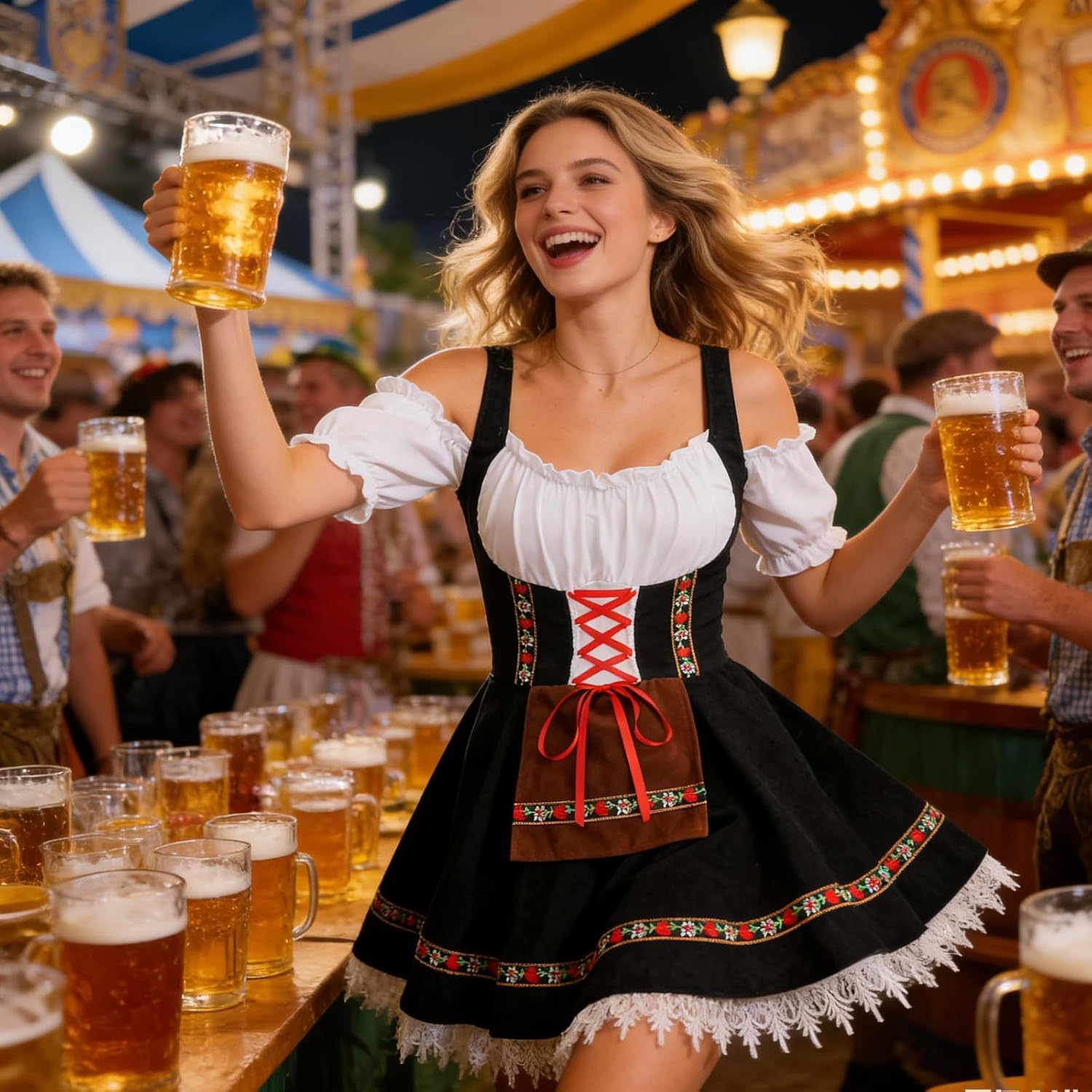 Women Oktoberfest Costume Adult Bavarian German Beer Velvet Dress Halloween Carnival