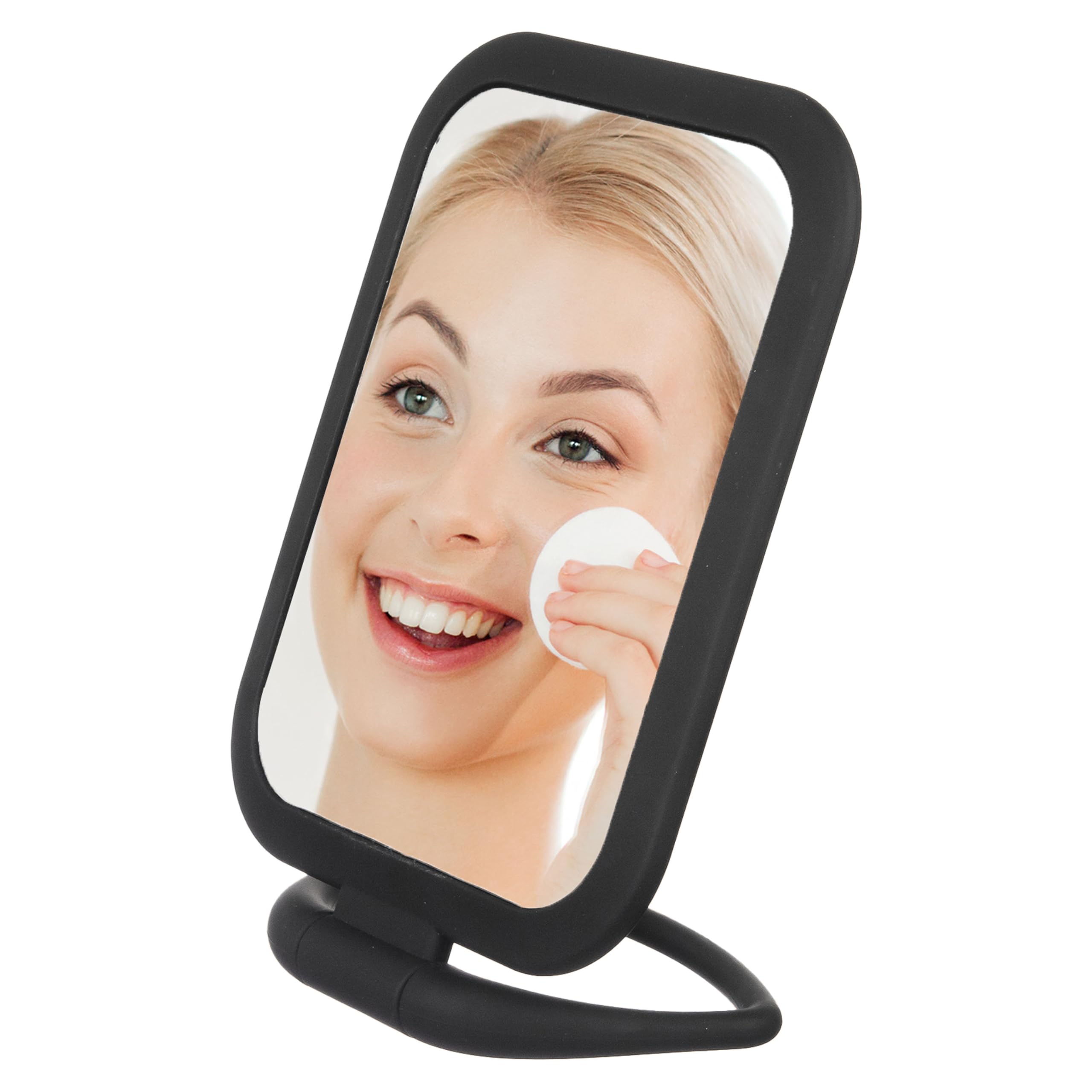 EXPRESSIONS Premium Soft Touch Rotating Mirror with 1x/2x Magnification - Rectangle Black Vanity Mirror, Handheld or Tabletop Mirror, Magnification Makeup Mirror, Small Desk Mirror or Travel Mirror