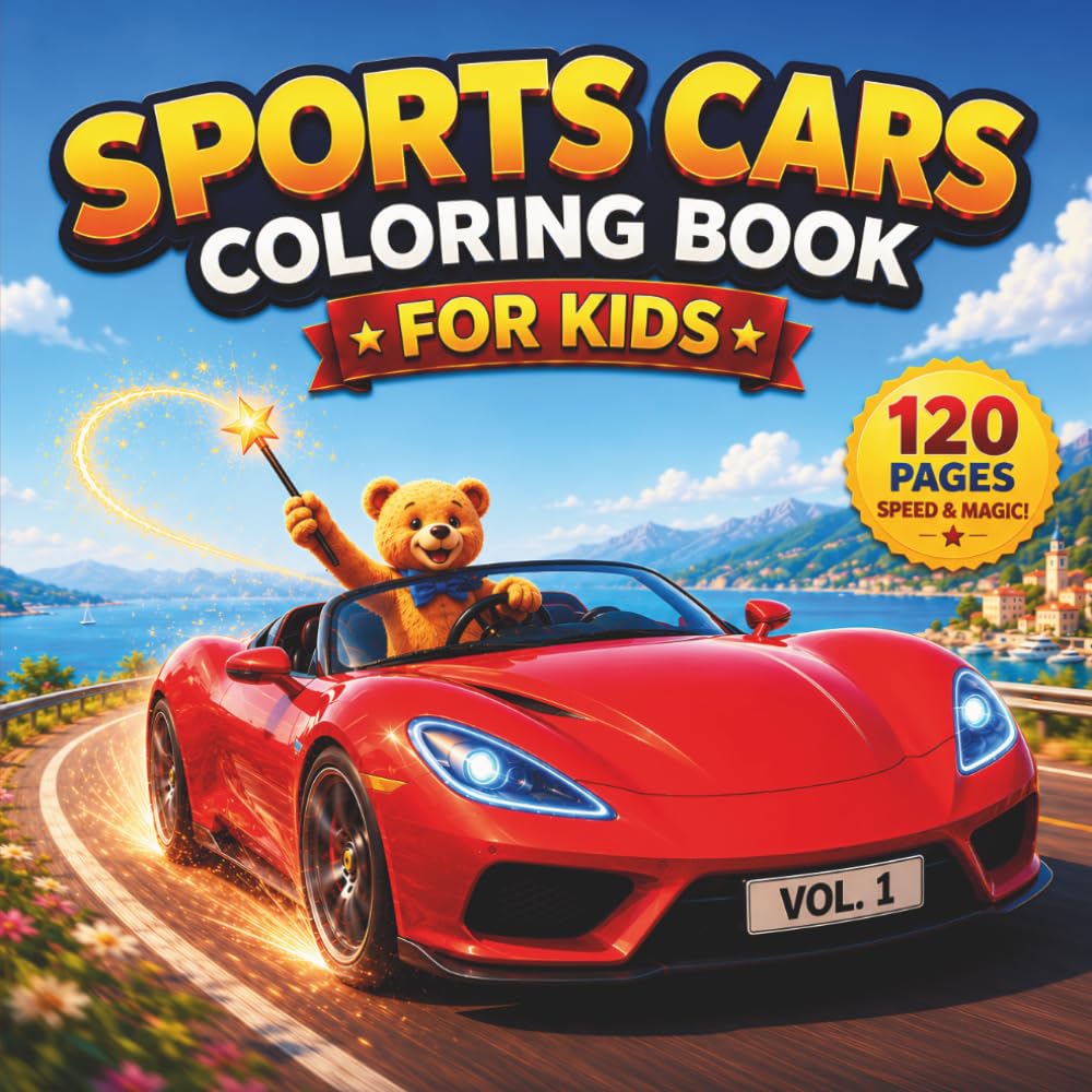 Sports Cars Coloring Book for Kids Vol. 1 — Race to Wonder: Fast Luxury Cars, High-Speed Adventures & Big Dreams with Teddy | 60 Supercars, 60 Rhymes ... Kids, Girls, Boys and Car Lovers of All Ages