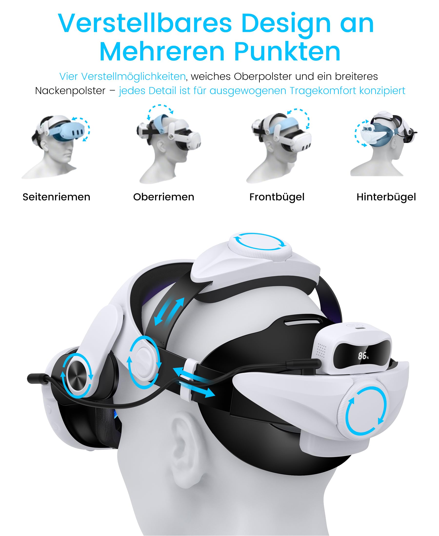 BEBONCOOL Headstrap für Meta Quest 3/3S/2 mit 10000mAh Hot-Swap-Akku, Komfortabler Elite-Strap-Ersatz für 3–5H verlängerte Spielzeit, Reduziert Gesichtsdruck&verbessert Komfort, VR-Zubehör für Oculus
