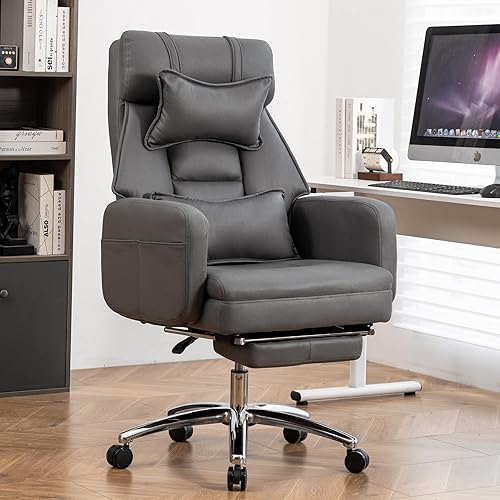 Video Game Desk Chair,Swivel Ergonomic Office Chair,with Footrest and Comfy Lumbar Support,PU Leather Recliner with Headrest,Fixed Up Armrest,Height