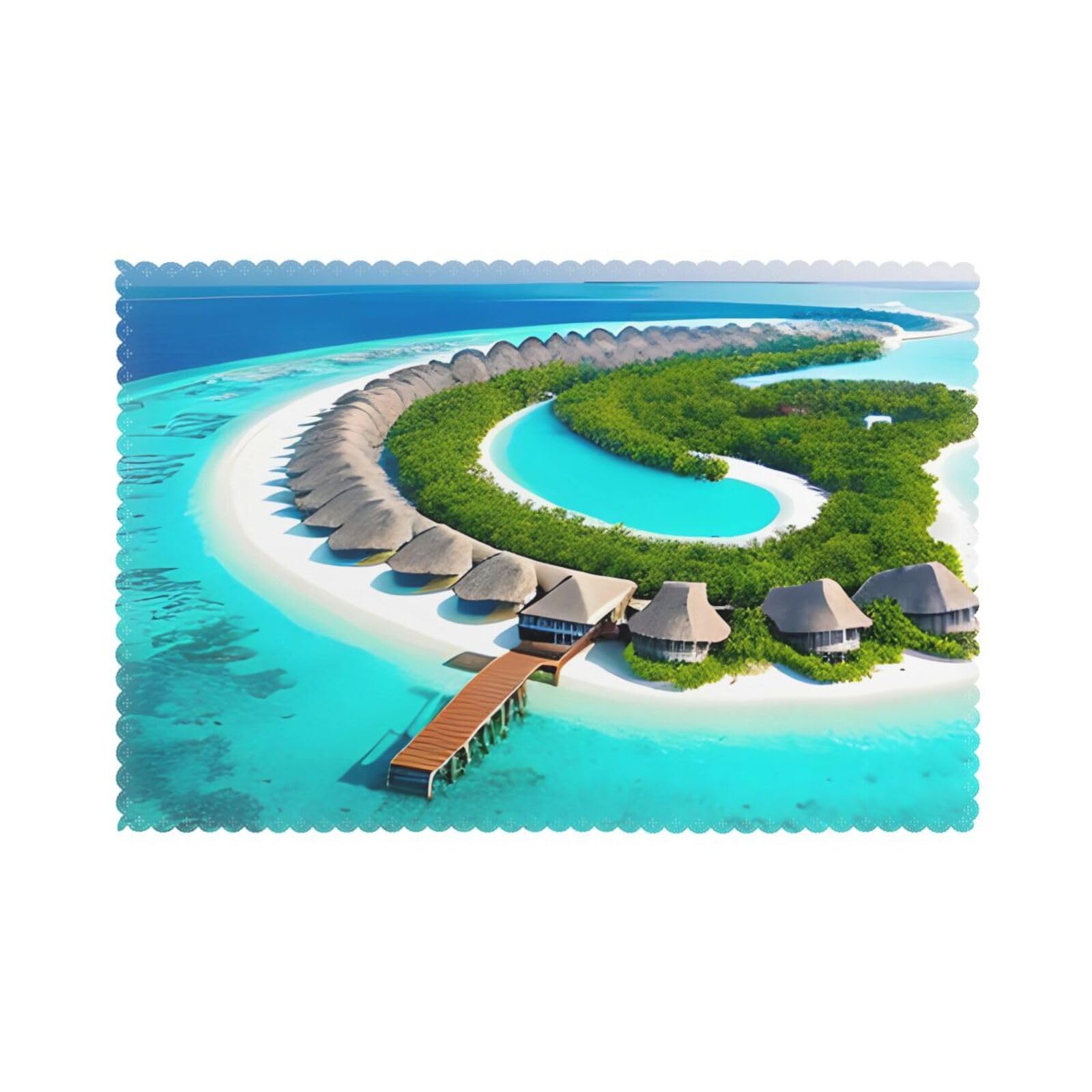 Maldives Scenery Placemat set of 6, oil-proof, washable, suitable for kitchen, restaurant, party, etc.