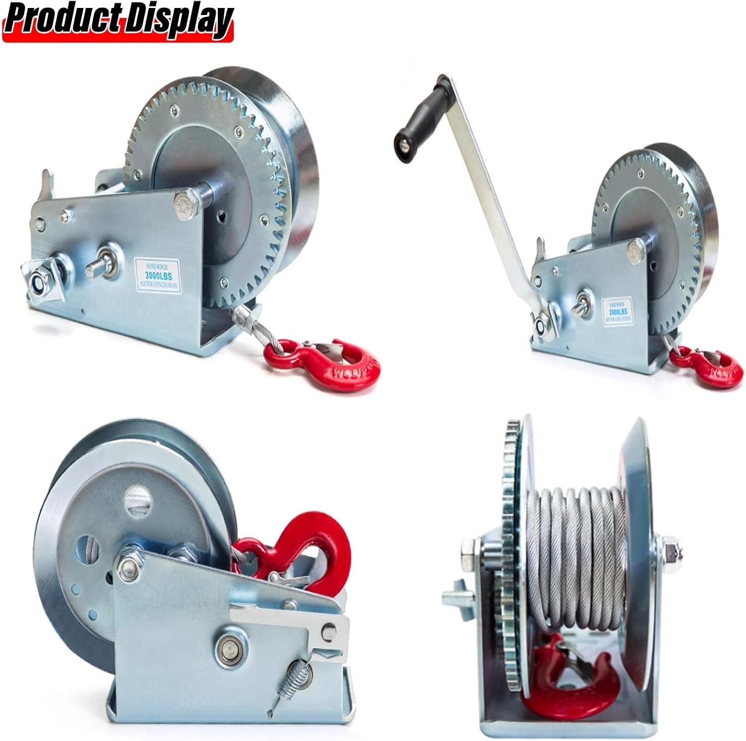 3000lbs Hand Winch Heavy Duty Boat Trailer Winch with 25m Strap - 2 Speed Ratchet Winch for Marine Truck ATV，Multiple Specifications