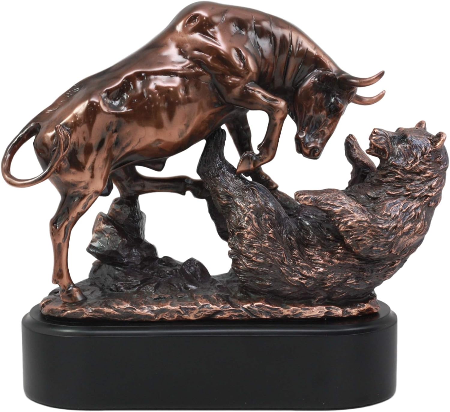 Ebros Wall Street Stock Market Charging Bull Trouncing Bear Statue with Pedestal Base Bronze Electroplated Resin Sculpture of Bull VS Bear Ideal Gifts for Financial Investment Managers Investor