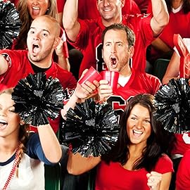 4Pcs Metallic Cheerleading Pom Poms, Creatiee 2 Pair Cheerleader Cheering Squad Pompoms for School Sports Dance Games Team Spirit Cheer (Black)