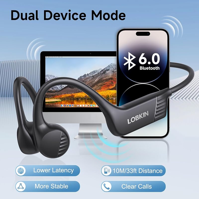 LOBKIN Bone Conduction Headphones Bluetooth 6.0 - Open Ear Headphones for Sports, IPX7 Waterproof Wireless Earphones, 25g Ultra-Light & Secure Fit, 10H Battery, for Running, Cycling, Workout image 4