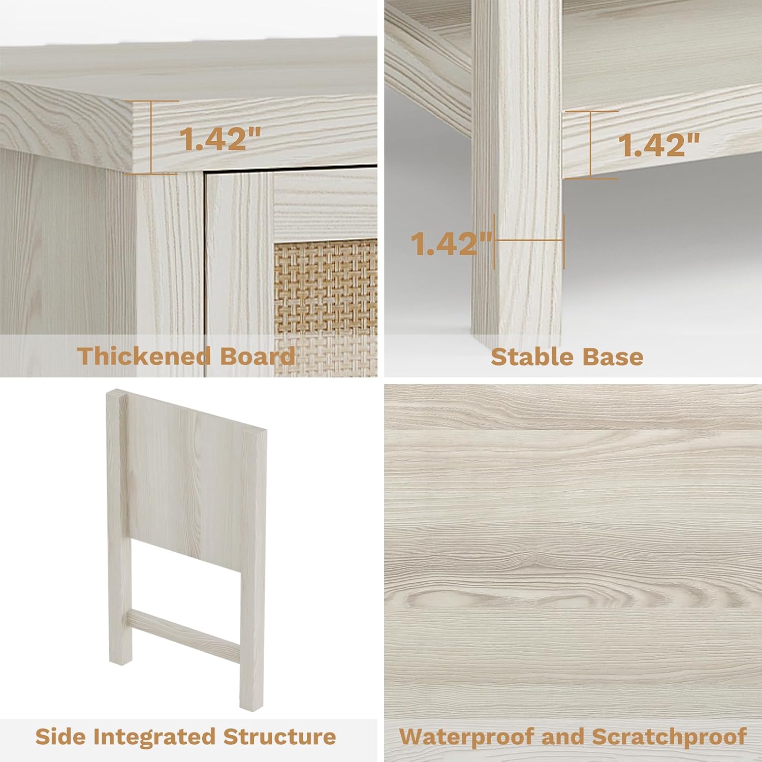 Eclatara Large Rattan Night Stand Set of 2：Boho Nightstand with Drawers and Storage Shelf, White Bedside Table End Table Side Table for Bedroom(Cream White Oak,2 Pieces)
