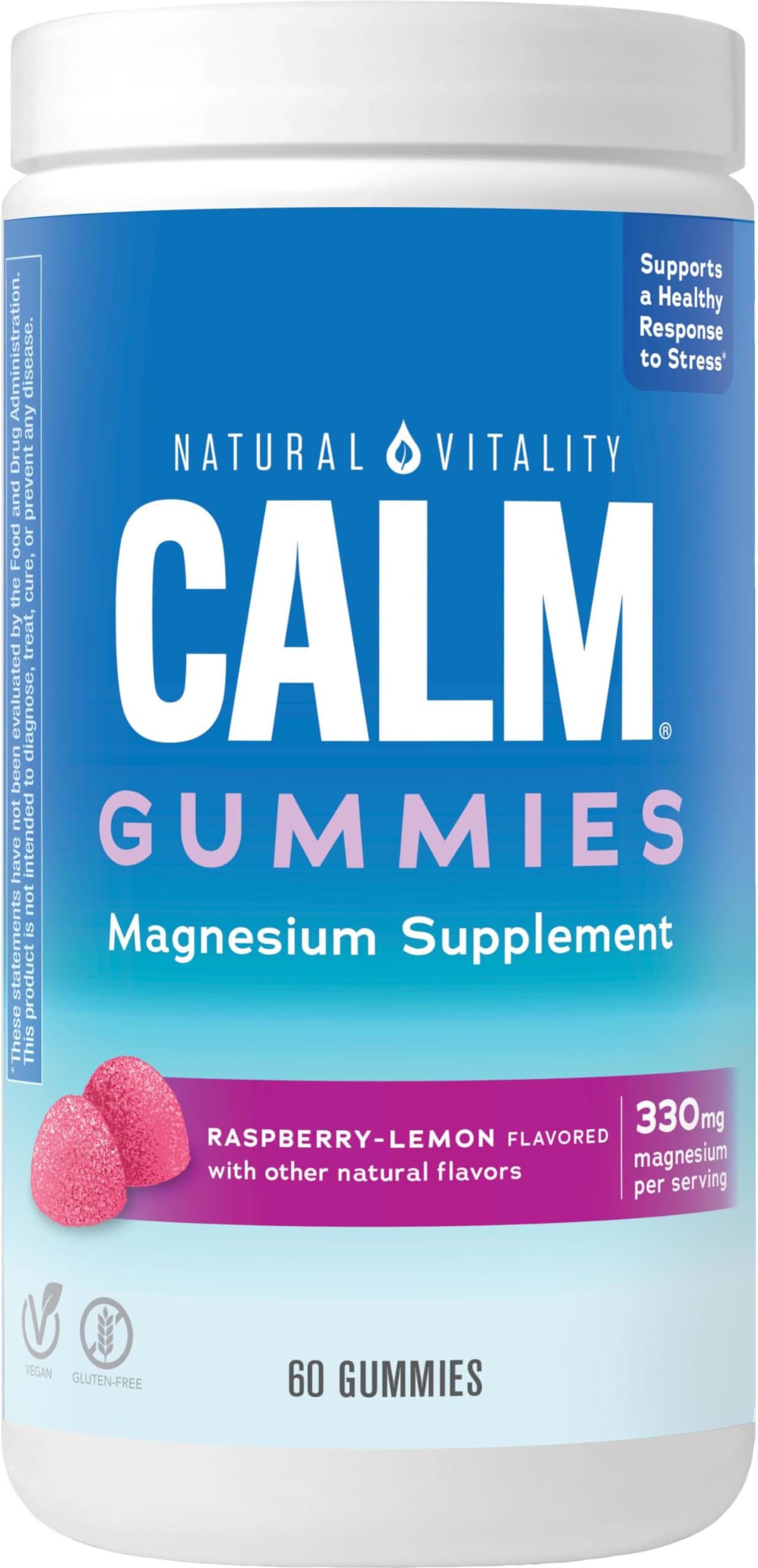 Natural VitalityCALM, Magnesium Citrate Supplement, Stress Relief Gummies, Supports a Healthy Response to Stress, Gluten Free, Vegan, Raspberry Lemon Flavored, 60 Gummies