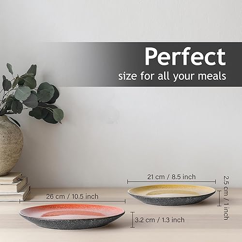 Miniatura 4 de MIAMIO Juego de 6 platos llanos de 8.3 in, platos de cerámica, platos de cocina, juegos de platos, aptos para microondas y lavavajillas - Colección