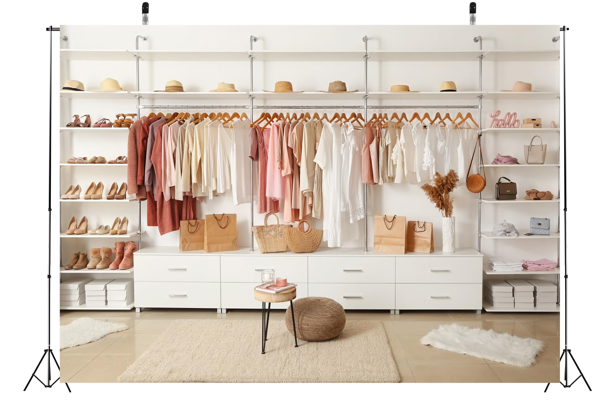 Amazon.com : BELECO 7x5ft Fabric Modern Cloakroom Backdrop Apartment  Interior Women's Dressing Room White Wardrobe Closet Clothing Background  Video Conference Photoshoot Studio Booth Props : Electronics