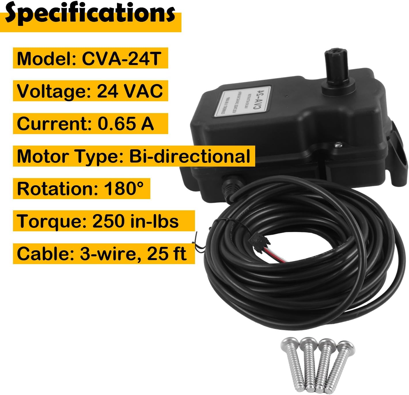 CVA-24T Valve Actuator for Pentair 263045, 24V AC 180° Rotation w/ 25Ft Cable, Compatible with Compool, Ortega, Jandy 2 & 3-Port Pool and Spa Valves, Fits EasyTouch IntelliTouch SunTouch