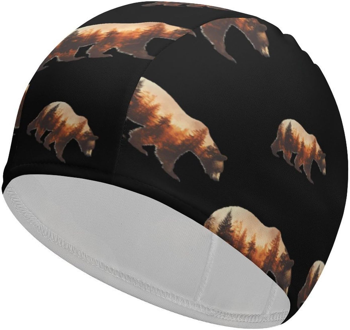 Bear Autumn Forests Womens Swim Cap for Men Adult Swimming Hat Curly Short Medium Long Hair