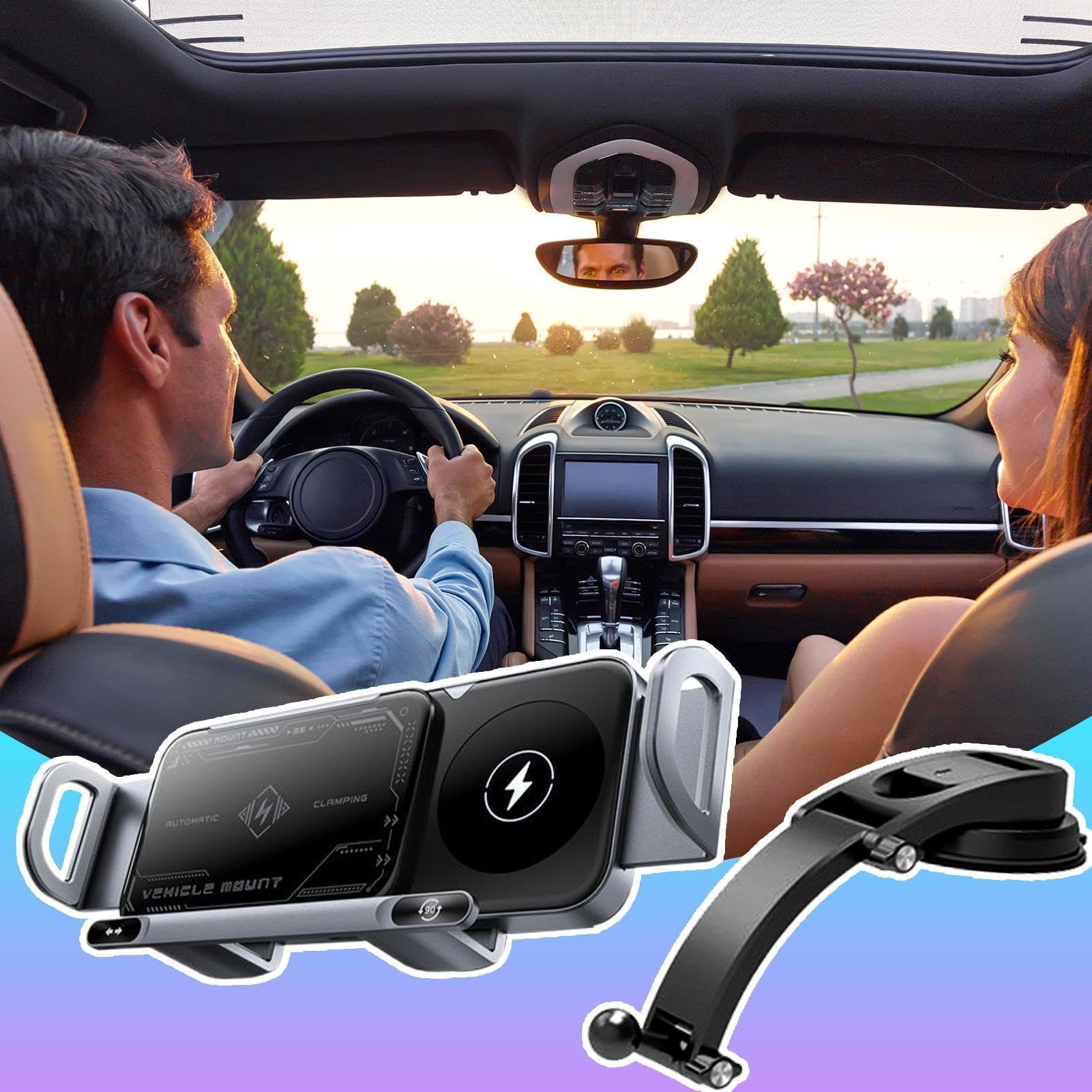 Generico Supporto Ricarica Wireless Auto Porta Cellulare Veicolo | Supporto Smartphone Piegevole, Ricarica 15W Doppia Bobina per Auto
