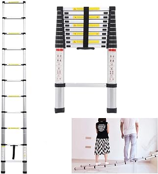 3.2M 10.5ft Extendable Ladders Telescoping Aluminium Portable Compact Loft Ladder Multi-Purpose Roof Work Decoration Lightweight EN131