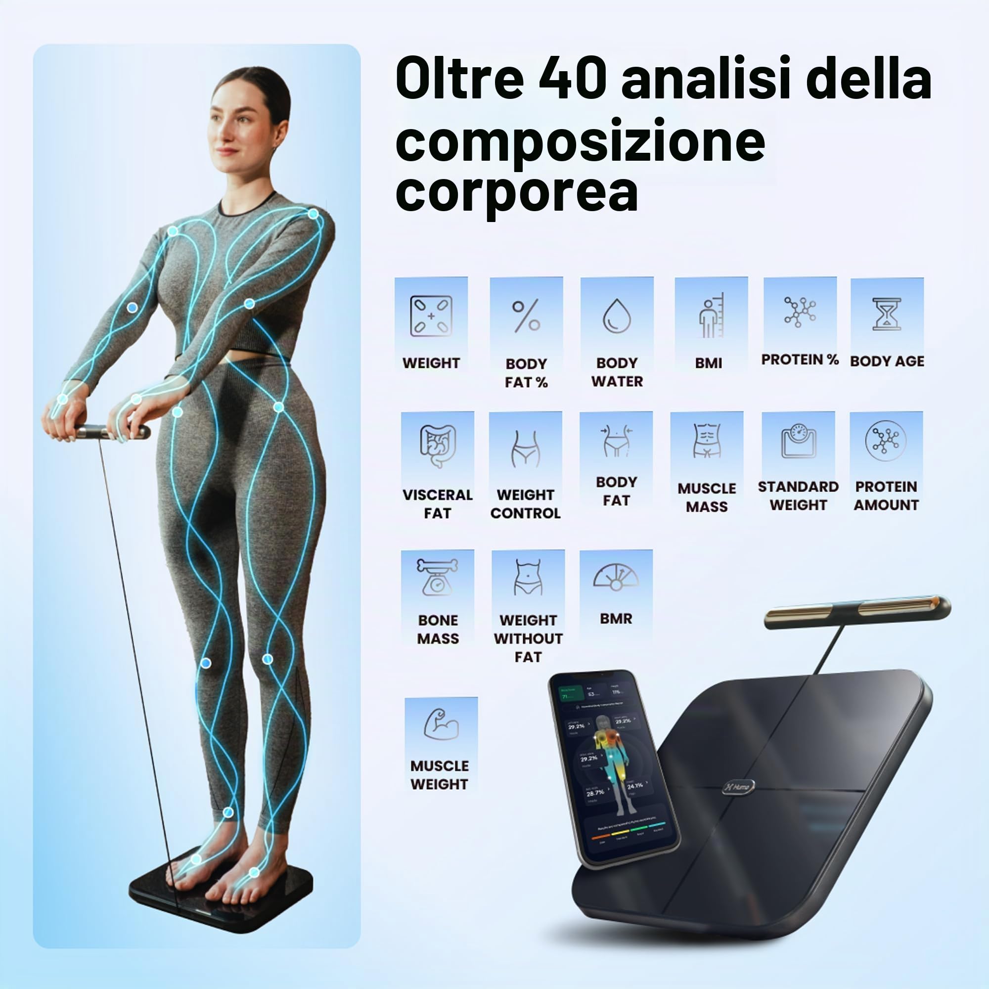 Hume Health - The Body Pod - Analizzatore corpo domestico e app Bluetooth gratuita - 45+ metriche chiave di salute - Dati personalizzati accurati - Bilancia della composizione corporea - Bilancia