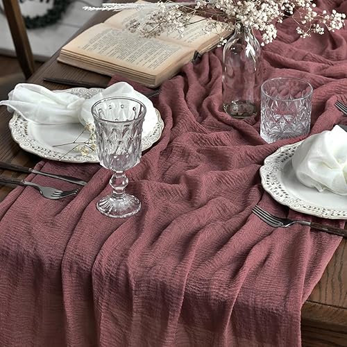 Artoid Mode Boho Cheesecloth Gauze Dusty Rose Wedding Table Runner,