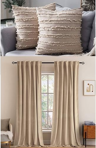 MIULEE Juego de 2 fundas de almohada decorativas bohemias de lino a rayas jacquard patrón fundas de cojín para sofá, dormitorio, 18 x 18 pulgadas,